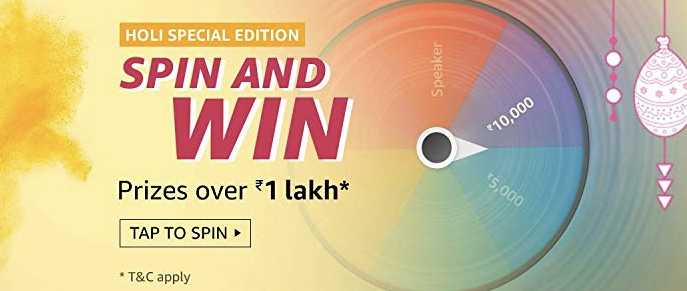 Amazon Holi Special Spin and Win Quiz Answers - Rs.1 Lakh
