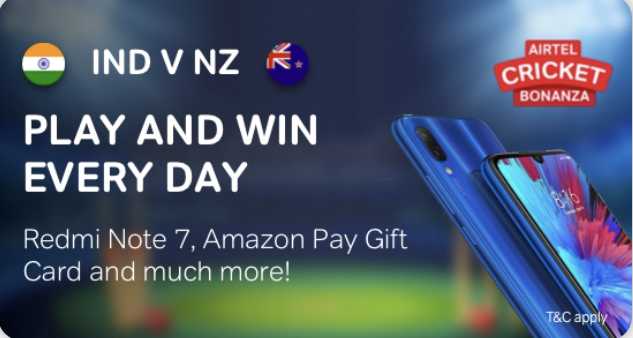 Airtel Quiz Cricket Bonanza Answers Today Win - Redmi Note 7 Pro, Gift Card & Much More