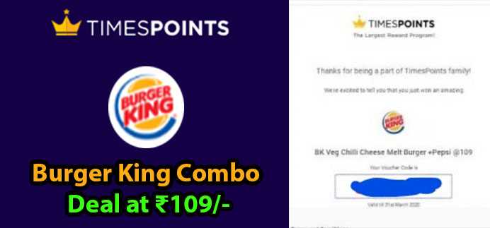 (Free Loot) Burger King Combo Meal Offer Deal for Rs.109