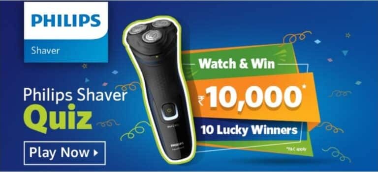 Amazon Philips Shaver Quiz Answers Watch and Win - Rs.10000