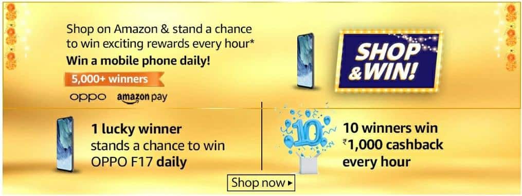 Amazon Shop & Win Contest: Amazon Win Every Hour Offer - Oppo F17 Daily