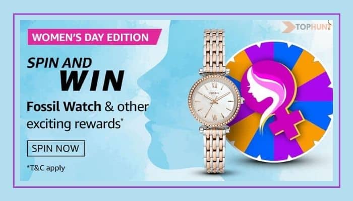 Amazon Women's Day Edition Quiz Spin and Win Fossil Watch