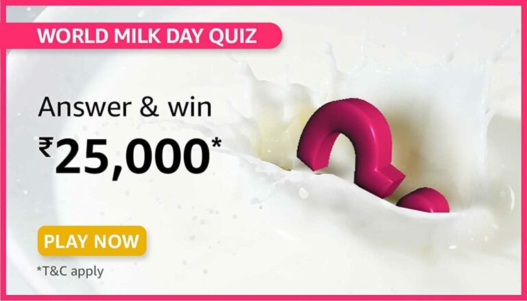 Amazon World Milk Day Quiz Answers Win 25000