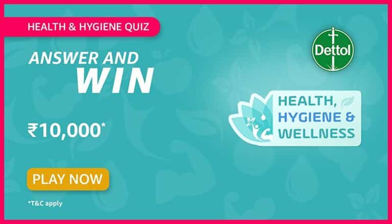 Amazon HEALTH & HYGIENE Quiz Answers For Today Win Rs.10000