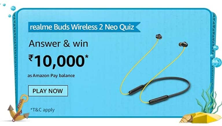 Amazon realme Buds wireless 2 Neo Quiz Answers For Today Win Prizes