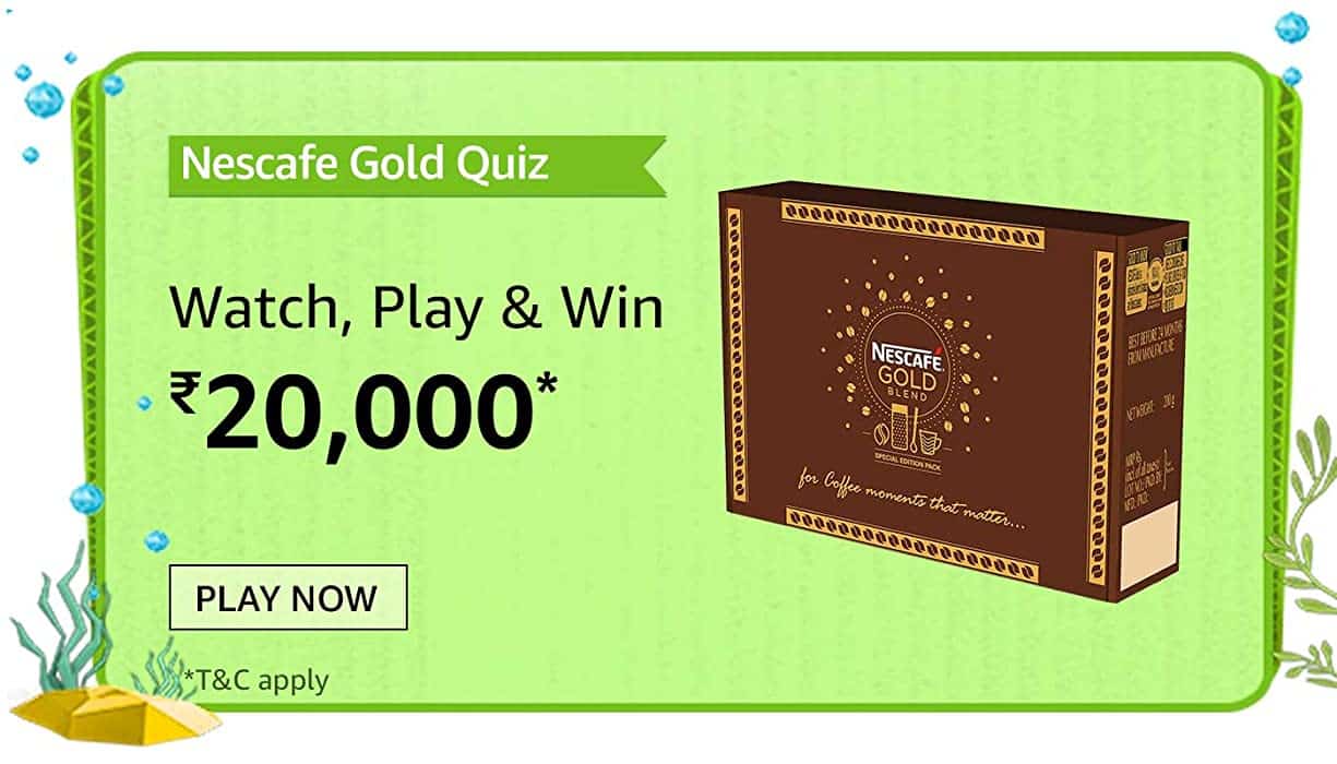 Amazon Nescafe Gold Quiz Answers Win - Rs.20,000 Pay Balance - TOPHUNT