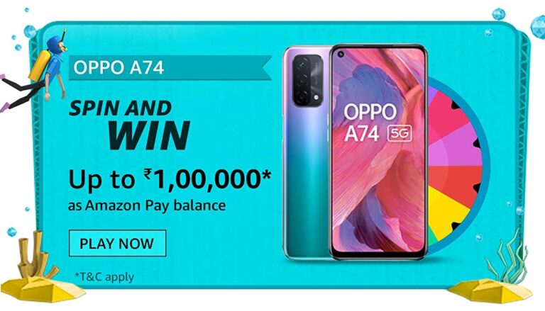 Amazon OPPO A74 Spin and Win Quiz Answers Win 1 Lakh