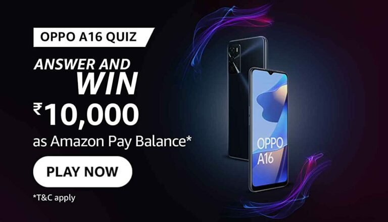 Amazon OPPO A16 Quiz Answers Win 10000