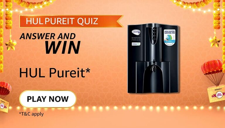 Amazon HUL Pureit Quiz Answers (HUL Quiz Sep 2021) Win Eco Water Purifier