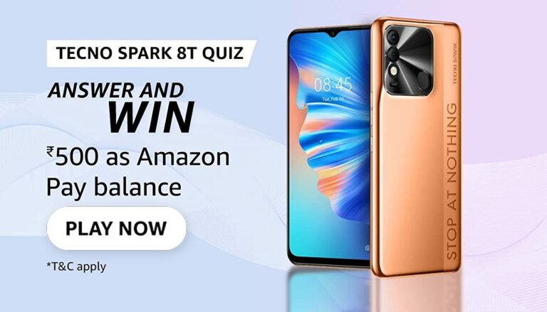 Amazon Tecno Spark 8T Quiz Answers (200 Winners)
