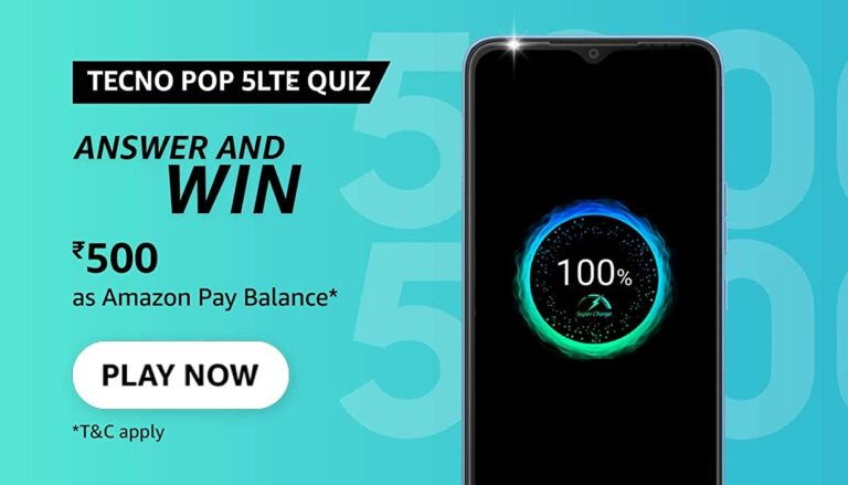 Amazon Tecno POP 5LTE Quiz Answers Win 500