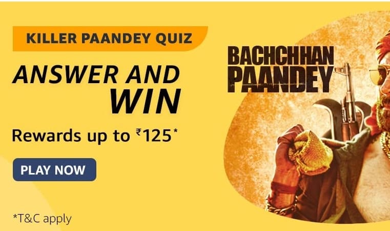 Amazon Pay Movies Killer Paandey Quiz Answers Today: Win 125 Cashback