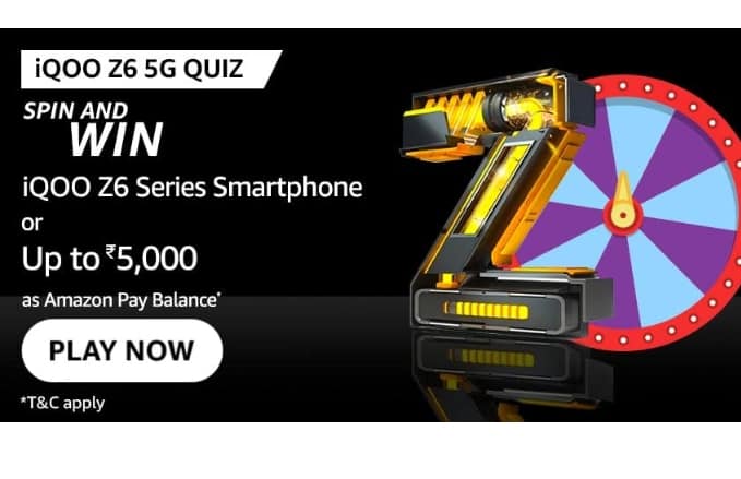 Amazon iQOO Z6 5G Quiz Answer: Spin & Win 5000