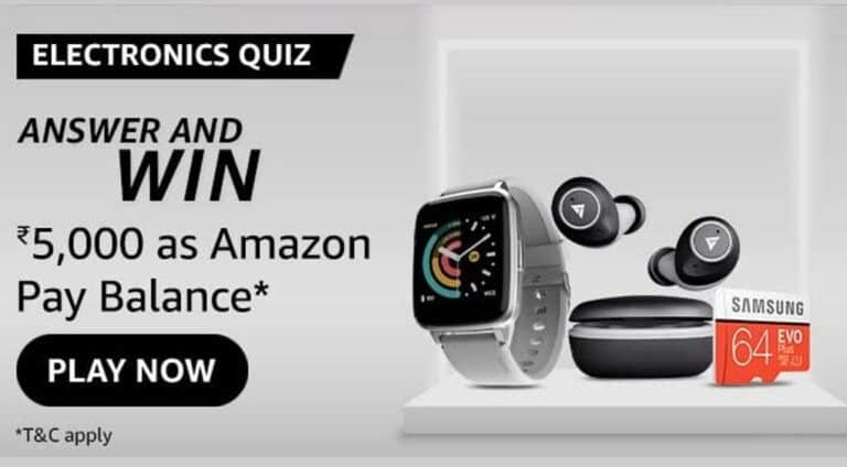 Amazon Electronics Quiz Answers Today Win Rs.5000