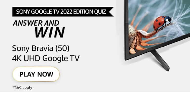 Amazon Sony Google TV 2022 Edition Quiz Answers Today Win Bravia