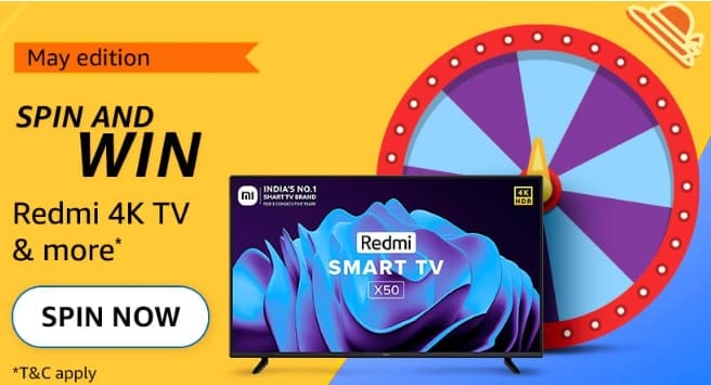 Amazon May Edition Spin & Win Quiz Answer Today Win Redmi 4k TV