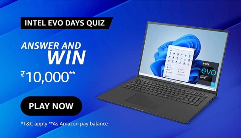 Amazon Intel EVO Days Quiz Answers - Win 10,000