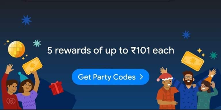Google pay party code hunt - Collect Gpay 5 codes & Earn ₹101