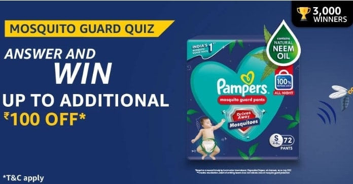 Amazon Pampers Mosquito Guard Pants Launch Quiz Answers Win ₹100 Off
