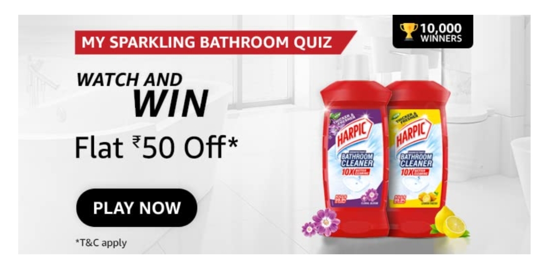 Amazon My Sparkling Bathroom Quiz Answers Win ₹50 off 1 My Sparkling Bathroom