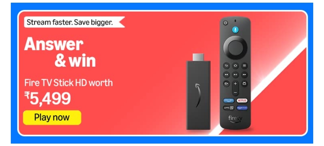 Amazon Stream faster.Save bigger Contest Quiz Answers: Win TV 1 Stream faster.Save bigger